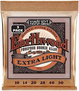 Ernie Ball Earthwood Extra Light Phosphor Bronze Acoustic Guitar Strings 3-pack, 10-50 Gauge (P03550)