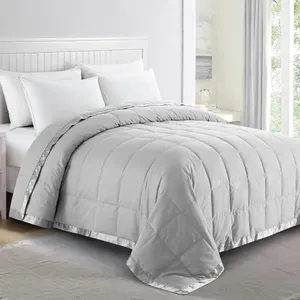 puredown® California King Blanket - Soft Lightweight Down Blanket for All Seasons, Cozy Warm Luxury Bed Blanket with Satin Trim, Light Gray (110"X98")