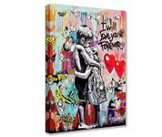 Tucocoo Room Decor Graffiti Paintings Banksy Little Boy and Girl Pictures 1 Panel Canvas Street Pop Wall Art Modern Artwork Home Decor for Living Room Framed Gallery-Wrapped Ready to Hang 24x36inch