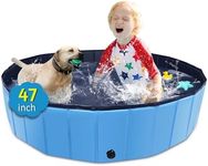 CACSPS Foldable Dog Pool, 47" x 12" Kiddie Pool with Hard Plastic, Non-Slip Dog Bath Tub for Outdoor Backyard, Collapsible Dog Swimming Pool for Kids Dogs Pets (Blue)