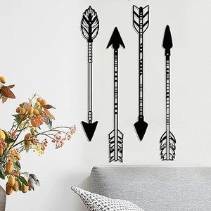DUOOLN Metal Arrow Wall Decor Native American Wall Art Farmhouse Rustic Style Wall Sign 4 Pcs 17in Arrows Home Decor for Kitchen,Living Room,Indoor and Outdoor.(4Pcs Black Arrow)