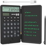 NEWYES Portable Basic Calculator with Notepad Writing Tablet,2 Line Display 12 Digits Large Display Rechargeable Solar Power for Primary and Middle School Students, Office (Black)
