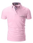 STTLZMC Mens Casual Short Sleeve Polos with Fashion Plaid Splice T-Shirt Pink XL