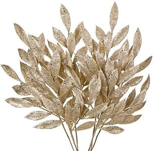 6 pezzi di foglie di alloro di Natale glitterate, decorazioni natalizie da 60 cm, color champagne, decorazioni per albero di Natale, decorazioni natalizie per Capodanno, matrimoni.