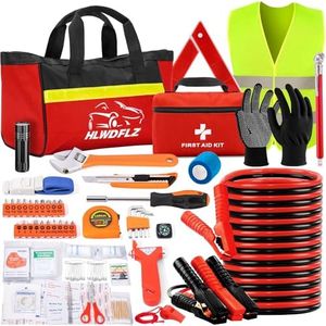 HLWDFLZ Car Roadside Safety Kit - 129pcs Black Red Winter Emergency Road Side Assistance Kits Auto Essential Kit for Men, Women, Teen