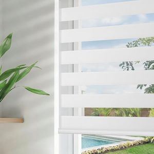 Joydeco Cordless Zebra Blinds for Windows, Dual Layer Free-Stop Zebra Shades Privacy Light Control for Day and Night, Light Filtering Sheer Blinds for Indoor Windows (Off-White, 69" W x Custom H)