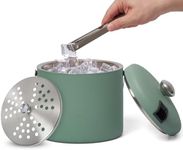 Flybold Stainless Steel Ice Bucket with Lid - 101oz - Insulated Holder with Strainer and Tongs - Rust-Proof, Leak-Proof - Ideal for Bar, Parties, Picnics, and Gatherings - 8.5x7.5 inch (Green)