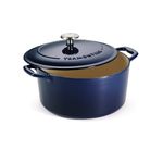 TRAMONTINA Bestow Round Dutch Oven 5.2L with Lid | Enameled Cast Iron Casserole Pot & Biryani Pot | Even Heat Retention | Low Oil Healthy Cooking | No Seasoning Required | All Cooktops Compatible | Blue