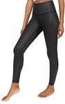 90 Degree By Reflex Womens High Waist High Shine Faux Leather Disco Ankle Leggings, Black, Small