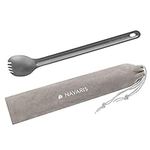 Navaris Long Handle Titanium Spork - 8.4" (21.5cm) Long Metal Utensil for Backpacking and Camping - Extra Strong and Lightweight - Includes Carry Bag