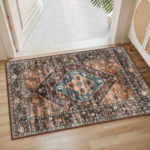 Lahome Door Rugs for Entryway Indoor - 2x3 Washable Stain Resistant Kitchen Rug Rubber Backing Ultra-Thin Small Door Mats Indoor Entrance, Vintage Print Throw Rug for Bathroom Bedroom