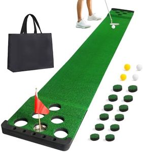 Sagsewful Golf Pong Putting Game Set with Front Border for Indoor&Outdoor, Golf Putting Green Mat Includes 8pcs Golf Balls & Portable Bag,Golf Practice Training Aid for Backyard,Party,Office (Black)