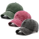 3 Pack Washed Plain Vintage Baseball Cap Cotton Adjustable Twill Bulk Low Profile Classic Dad Hat for Men/Women, Burgundy+black+dark Green, Medium-Large