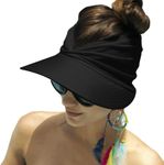 Mukeyo Women Sun Visor Hat Wide Brim Summer UV Protection Visors Packable Ponytail Beach Cap, Black, One Size