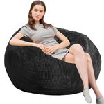 Bean Bag Chairs with Faux Rabbit Fur Cover, 4 ft Giant Memory Foam Bean Bag Chairs for Adults/Teens with Filling,Ultra Soft Faux Fur Fabric, Round Fluffy Sofa for Living Room Bedroom College Dorm