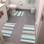 Pauwer Bath Mat Sets 3 Piece Non Slip Washable Bathroom Mat and Rug Sets Soft Water Absorbent Bath Toilet Rug Shower Rug, Green