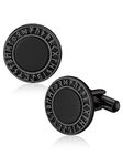 Bandmax Natural Black Onyx Cufflinks for Men Viking Runes Black Agate Cuff Links for Wedding Gift for Groom Groomsman