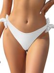 SHEKINI Women's Tie Side Thong Bikini Bottom High Cut V Cheeky Swimsuit Low Rise Swim Briefs, White, Small