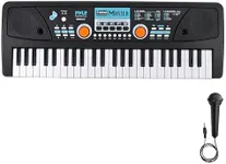 Pyle Electric Keyboard Piano 49 Keys - Portable Digital Musical Karaoke Piano Keyboard - 8 Rhythms 16 Tones, Stereo Speakers, Rechargeable Battery - Wired Microphone - Beginners Kids Adult