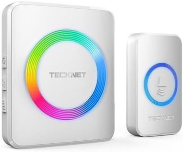 TECKNET Wireless Doorbell, IP65 Waterproof Wall Plug-in Door Bells Wireless Cordless Chime Kit with 1,300feet / 400m Range, 60 Chimes, 5-Level Volume & RGB Light, Plug in Doorbell Best for Home