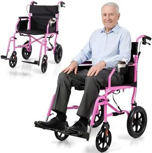 Platinum Health Hummingbird™ Ultra-Lightweight Foldable Transport Wheelchair, Handbrakes,12-Inch Rear Wheels, Extra-Wide Seat. Convenient Table-Length Padded Armrests. (Sunrise Pink)