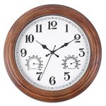 Vigorwise 13.5 Inch Wood Wall Clock with Temperature & Humidity, Retro Wood Wall Clocks, Large Sweep Movement Accurate Vintage Wall Clock for Living Room Bedroom Housewarming Present