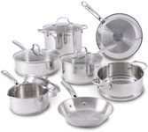 T-fal Stainless Steel Cookware Set 11 Piece, Induction, Oven Broiler Safe 500F, Kitchen Cooking Set w/Fry Pans, Saucepans, Saute Pan, Dutch Oven, Steamer, Pots and Pans, Dishwasher Safe, Silver