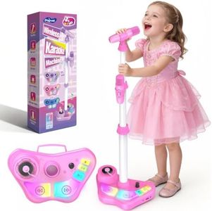 Kids Stand Karaoke Machine Toys for 3 4 5 6 7 8 Year Old Girls Gift, Kid Rechargeable Microphone Toddler Birthday Gift Singing Toy for Girl Ages 3-5 4-6, Portable Bluetooth Speaker with 2 Mics