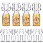 ZSMKJIAYE 12 Pcs Mini Flip Top Glass Bottle with Stoppers 4 oz Mini Swing Top Bottles Small Glass Bottles with Lid Kraft Adhesive Round Stickers for Wedding Themed Party Favors