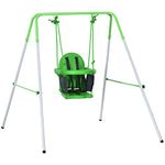 Outsunny Swing for Infants/Toddlers, Kids Swing Set with Safety Harness for Indoor and Outdoor Play, Heavy-Duty Swing for 6-36 Months, Green