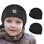 EMPIRELION Kids Helmet Insert Teens Thin Thermal Skull Caps Ears Beanie Running Caps for Boys and Girls Unisex Kids, Black 4-8 + Black 10-14, One Size