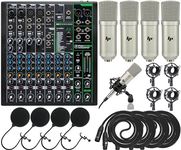 Mackie ProFX10v3 Compact 10-channel FX Mixer/Audio Interface with USB and Effects with 2x LP Professional Condenser Microphones Sets Shock Mounts XLR Cables & Pop Filters