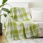 BATTILO HOME Apple Green Plaid Throw Blanket, Soft Warm Cozy Plaid Blanket with Decorative Fringe, Farmhouse Checkered Throw Blankets for Bed Sofa Outdoor Home Decor, 50"x60"