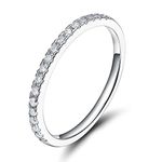 SOMEN TUNGSTEN 2mm 925 Sterling Silver Wedding Band Cubic Zirconia Half Eternity Stackable Engagement Ring Size 6