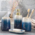 4 Piece Bathroom Accessories, Premium Ceramics Bathroom Accessories Set Complete Hotel Quality Gift Set Luxury Bath Accessory with Toothbrush Cup/Soap Dispenser/Soap Dish