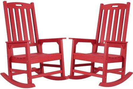 Psilvam Oversized Outdoor Rocking Chair Set of 2, Porch Rocker with 21" Wide Seat and 32" Tall Backrest, Pre-assembled with most components for effortless installation (Red)