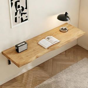 Quvex Solid Wood Wall Mounted Folding Table, Live Edge Drop Leaf Floating Wall Table, 300 lb Capacity, Space-Saving Fold Down Murphy Desk for Laundry Room, Home Office, 70.9"/180cm L, Natural Wood