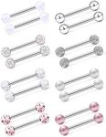 VF VFUN 14G Nipple Rings Stainless Steel Tongue Rings Barbell Piercing Nipplering Body Piercing Jewelry for Women Men Bar Length 16mm 8 Pairs