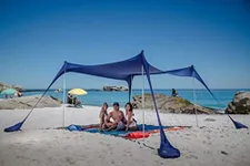 SUN NINJA 8 Person Pop Up Beach Tent Sun Shelter (Navy) UPF50+ with Sand Shovel, Ground Pegs, Stability Poles and Sand Free Beach Blanket (Orange)