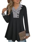 GUUKA 2024 Women's Swing Tunic Notch Collar Ladies Button Sweatshirt Maternity Long Sleeve Pullover Shirt Fall Winter Sweaters Tops(Black White,M)