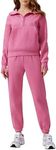 PINSPARK Sweatsuit Set for Women Fleece Half Zip Pullover Sweatshirt with Jogger Travel Fall Outfits 2024,Hot Pink Small