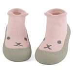 LACOFIA Baby Sock Shoes Baby Girls First Walking Shoes Infant Toddler Sock Slipper with Anti-Slip Rubber Sole Pink Rabbit 6-12 Months