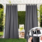 NICETOWN Waterproof Outdoor Blackout Curtain for Gazebo - Detachable Sticky Solid Tab Top Curtain Panels Vertical Drapes Living Divider (1 Pc, 52 by 84 Inches, Grey)