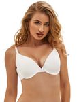 ohmydear Comfort Bras for Women UK Plus Size Smooth Ladies Bras Underwired T Shirt Bra Deep V Everyday Minimizer Bras for Large Busts 40D White