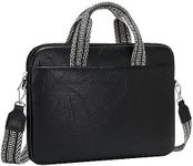 INICAT Faux Leather Laptop Bag for Women,Large Capacity Computer Tote Bag Laptop Carrying Case fits for 14 inches Laptop(Black-Line)