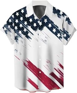 WHO IN SHOP Men's 4th of July Shirts, Patriotic American Flag Shirts for Men, USA Memorial Day Shirt, Patriotic-white, Large