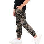 Rolanko Boys Cargo Trousers Elasticated Waist Outdoor Pants with Multi Pockets for Kids Fit, Grey Camo, Size:160/11-12 Years