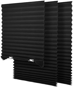 SEEYE Light Filtering Temporary Blinds Cordless Shades Fabric Pleated Fabric Shade Easy to Cut and Install, 48" W x 72" L - 3 Pack, Black, with 6 Clips