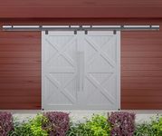 DIYHD 16FT Box Track Double Sliding Barn Door Hardware,Wall Mount Black Kit for Exterior Door