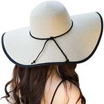 Lanzom Womens Wide Brim Straw Hat Big Floppy Foldable Roll up Cap Beach Sun Hat UPF 50+, Twine-beige, One Size